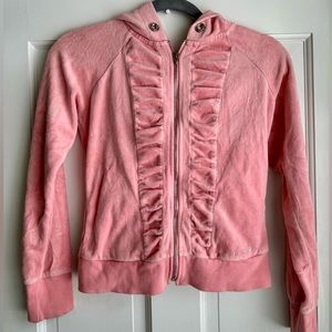 Vintage bebe sweatshirt, velour zipup Y2K hoodie, Size XS, pink